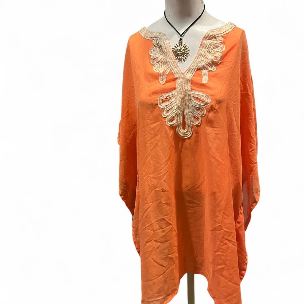 Gorgeous Orange boho embroidered polyester kit cover up indie